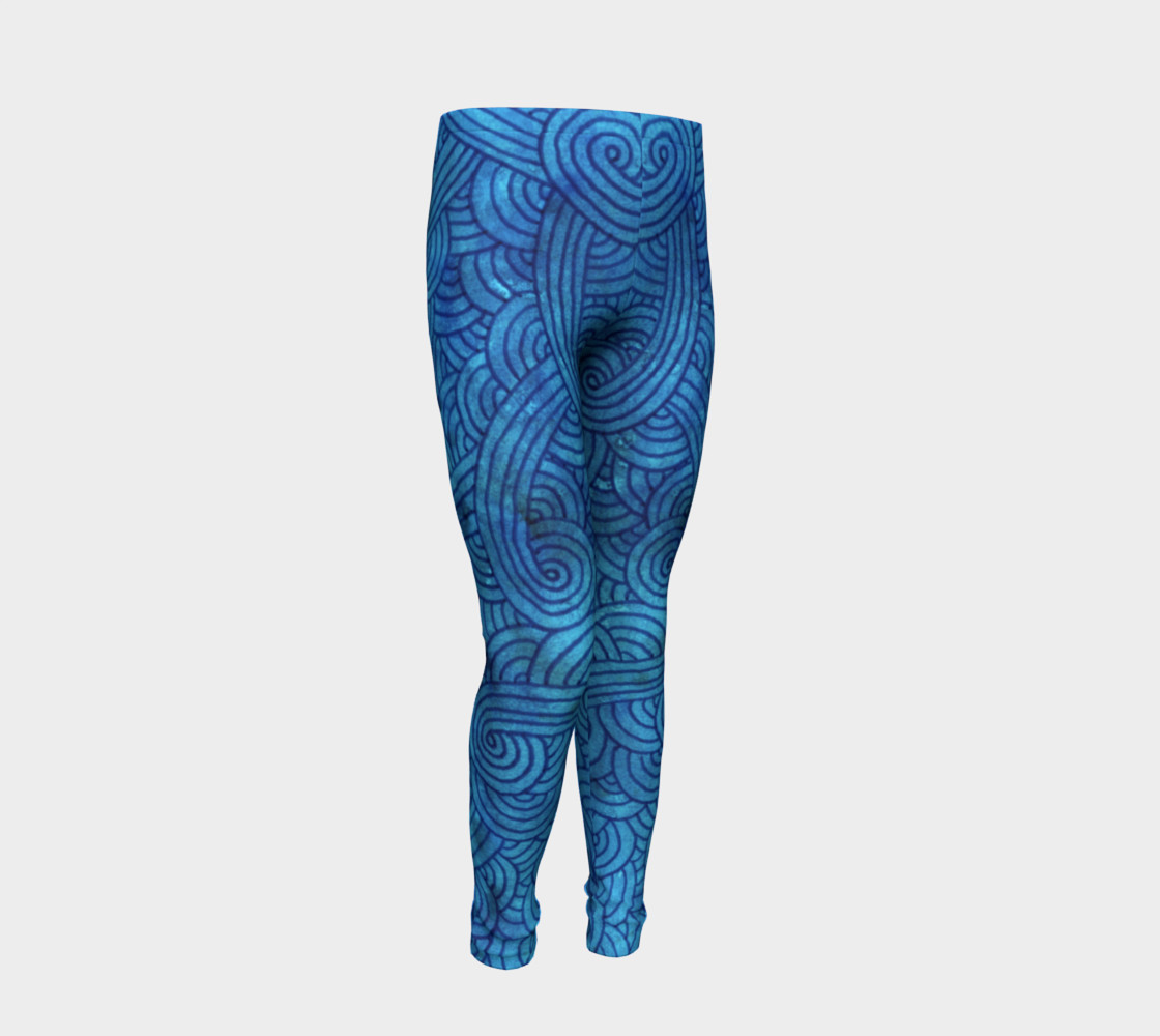 Turquoise blue swirls doodles Youth Leggings preview #2