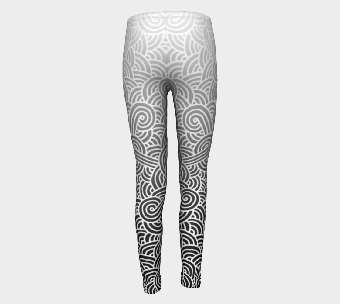 Ombre black and white swirls doodles Youth Leggings preview #5