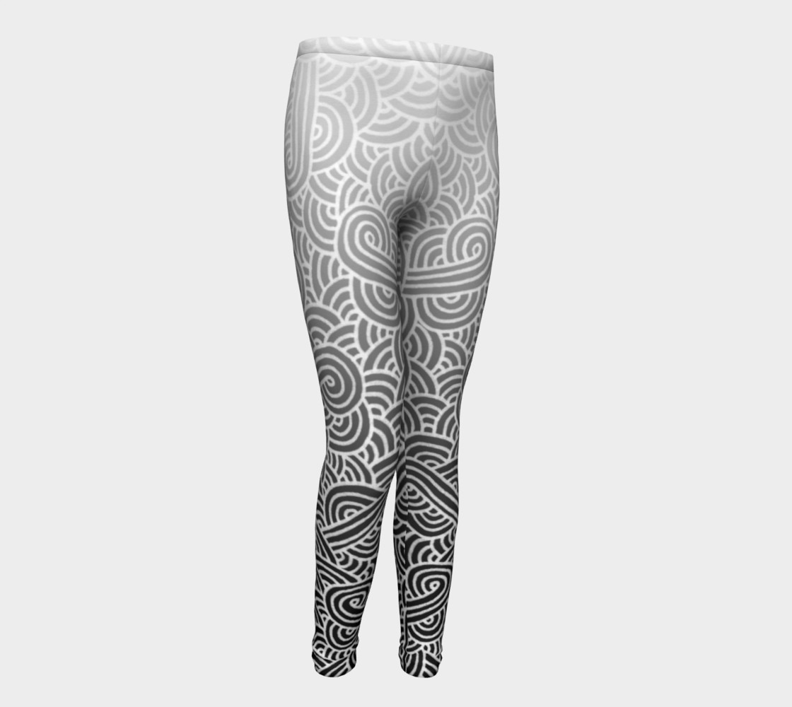 Ombre black and white swirls doodles Youth Leggings preview #1