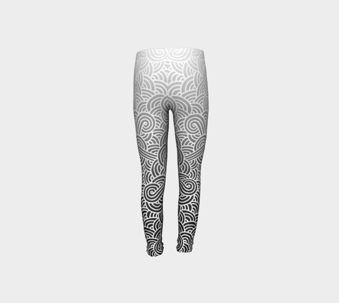 Ombre black and white swirls doodles Youth Leggings preview #8