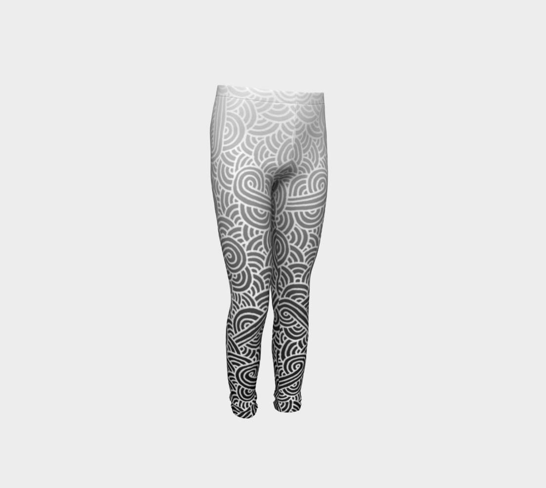Ombre black and white swirls doodles Youth Leggings preview #4