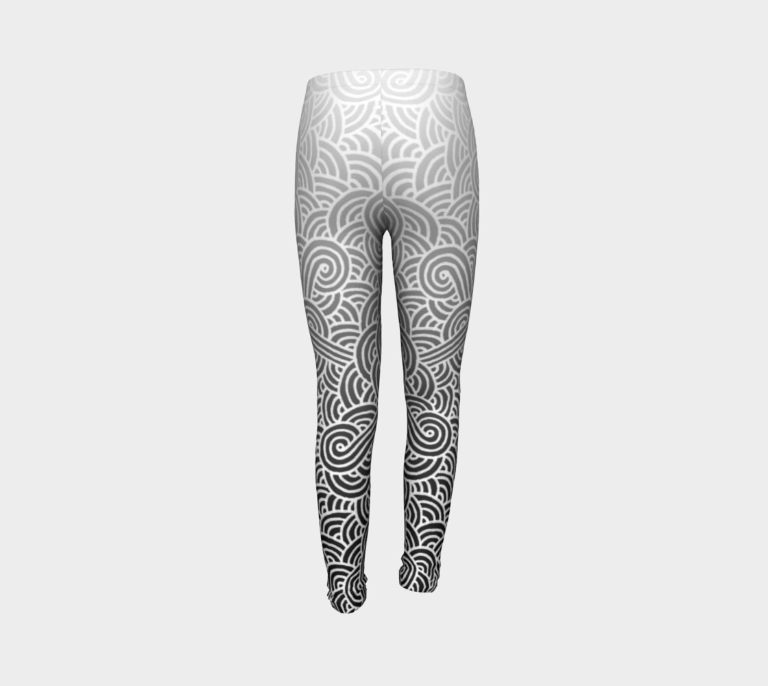 Ombre black and white swirls doodles Youth Leggings preview #7