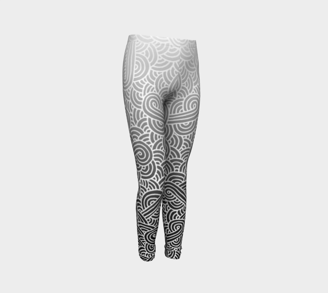 Ombre black and white swirls doodles Youth Leggings preview #3