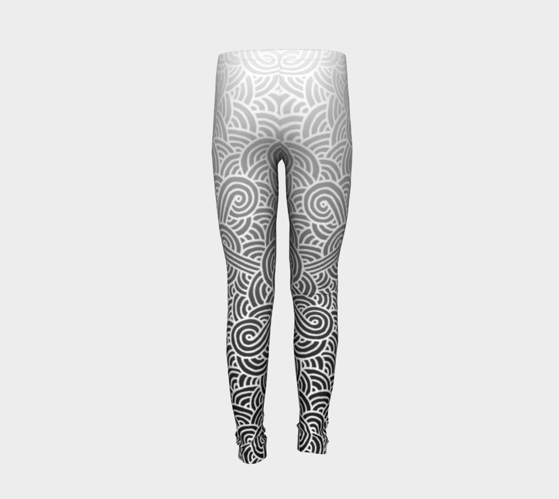 Ombre black and white swirls doodles Youth Leggings preview #6