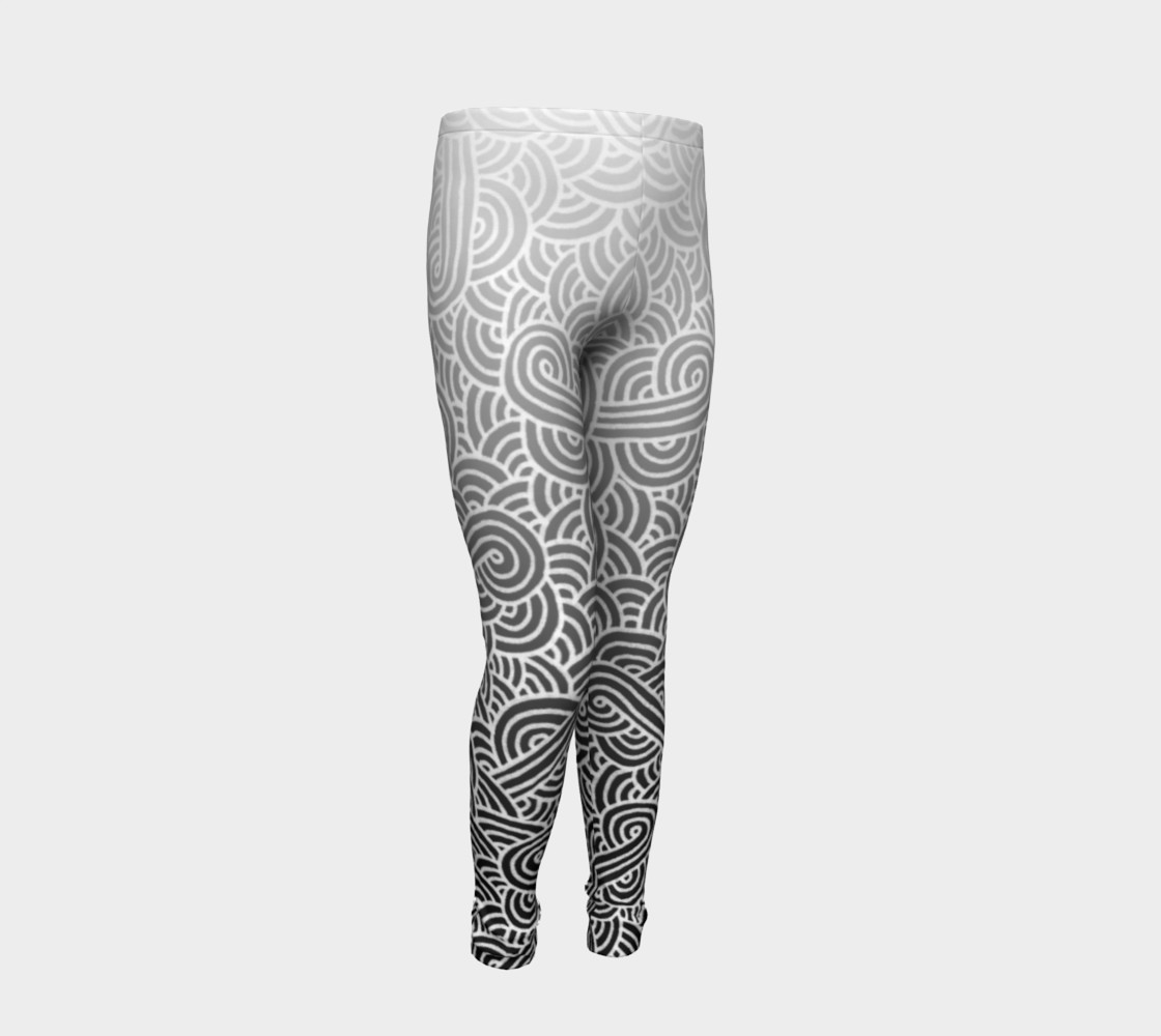 Ombre black and white swirls doodles Youth Leggings preview #2