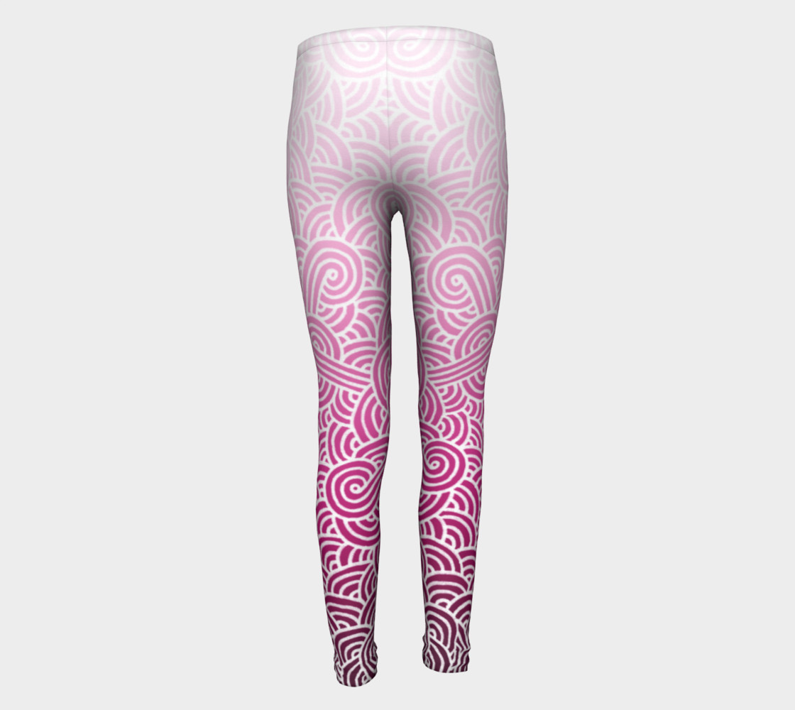 Ombre pink and white swirls doodles Youth Leggings preview #5