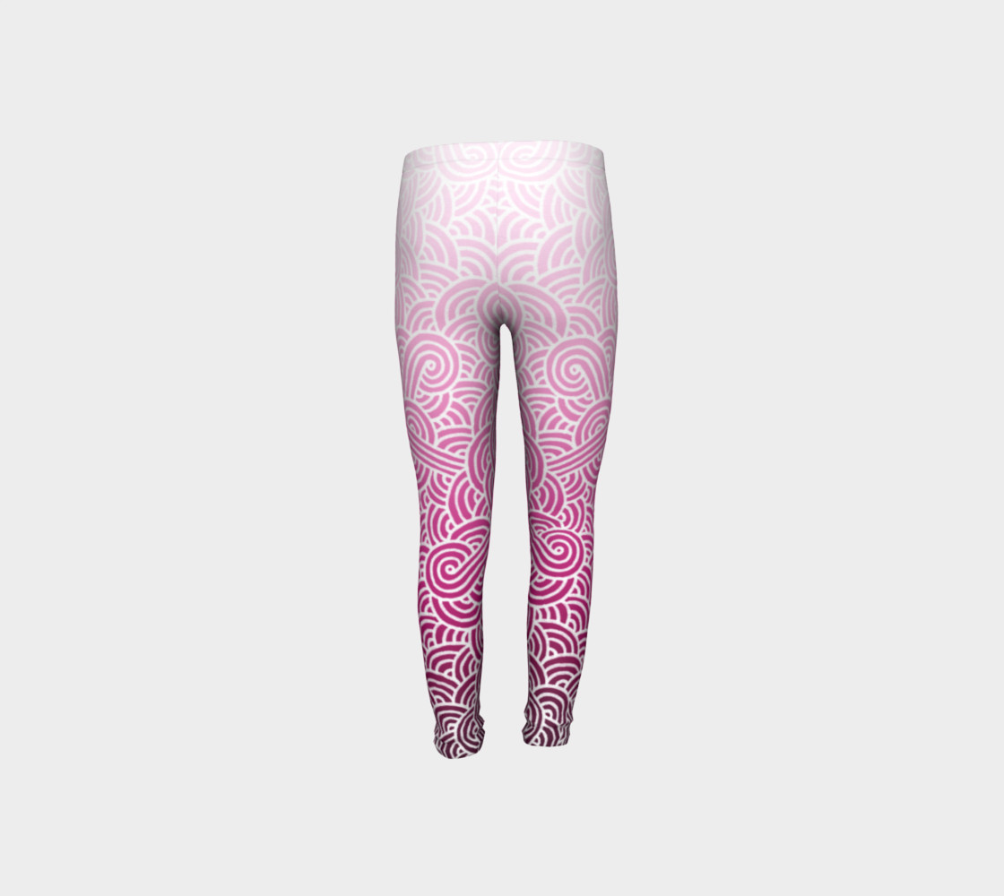 Ombre pink and white swirls doodles Youth Leggings preview #8