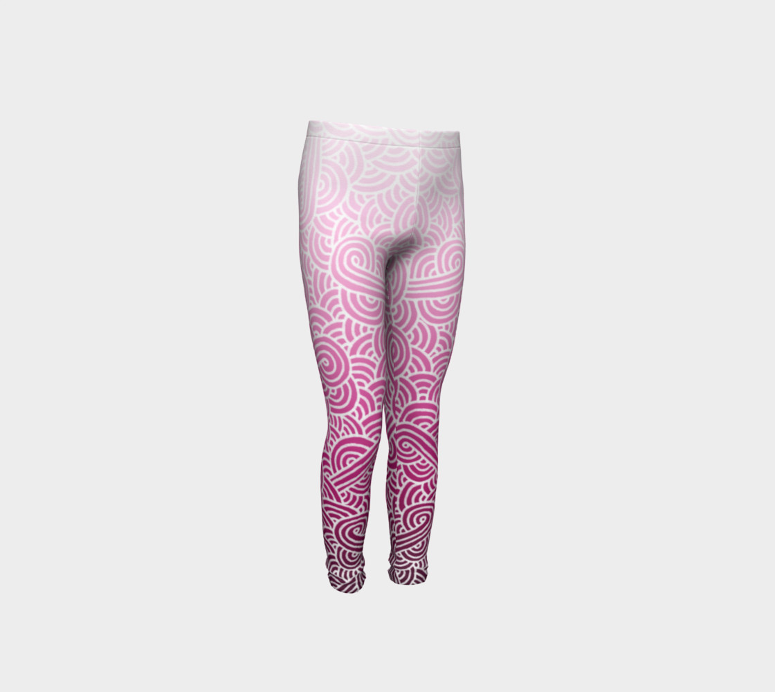Ombre pink and white swirls doodles Youth Leggings preview #4