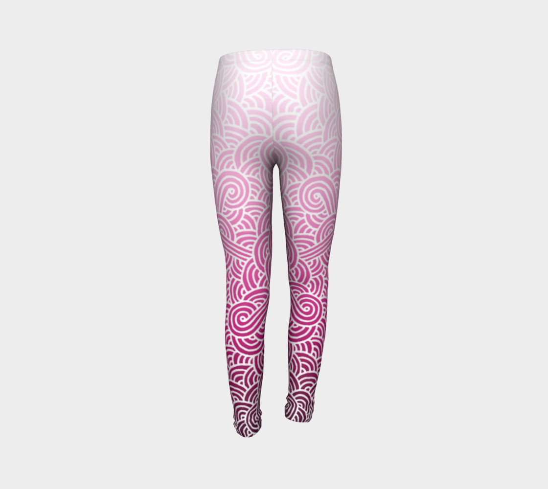 Ombre pink and white swirls doodles Youth Leggings preview #7