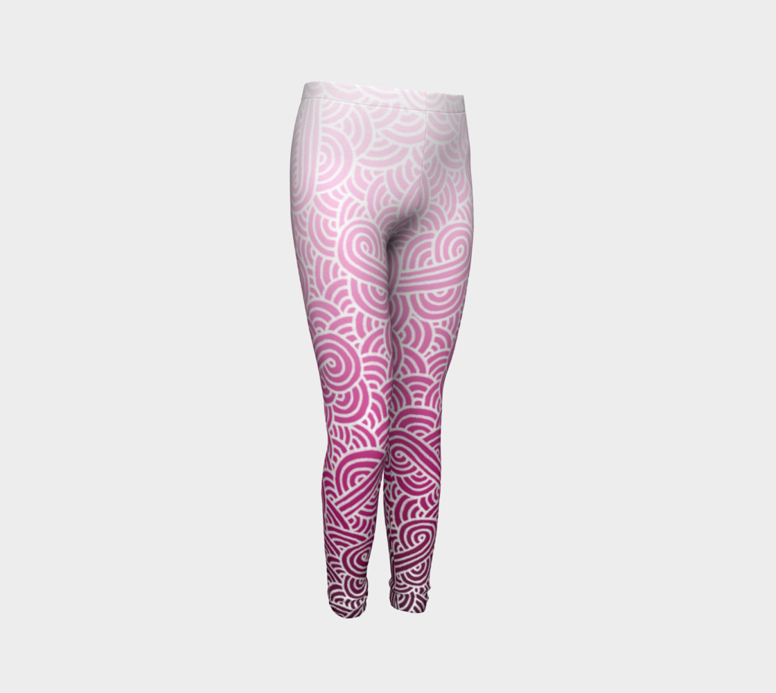 Ombre pink and white swirls doodles Youth Leggings preview #3
