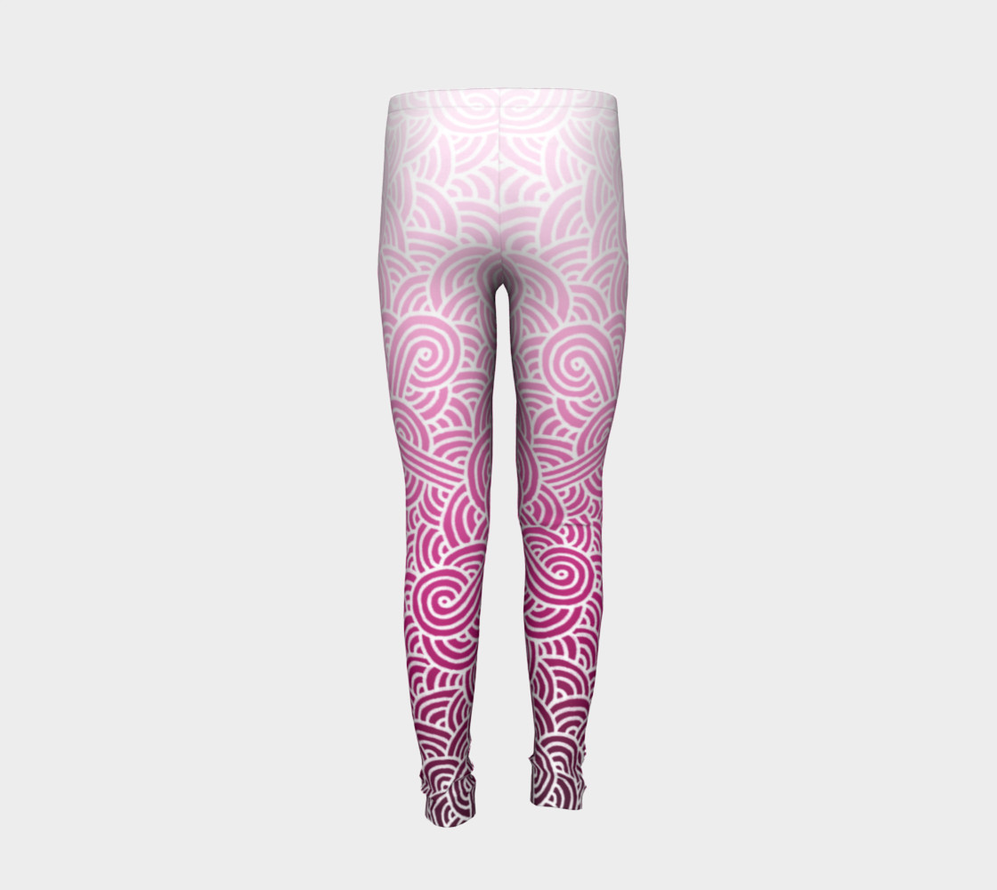 Ombre pink and white swirls doodles Youth Leggings preview #6
