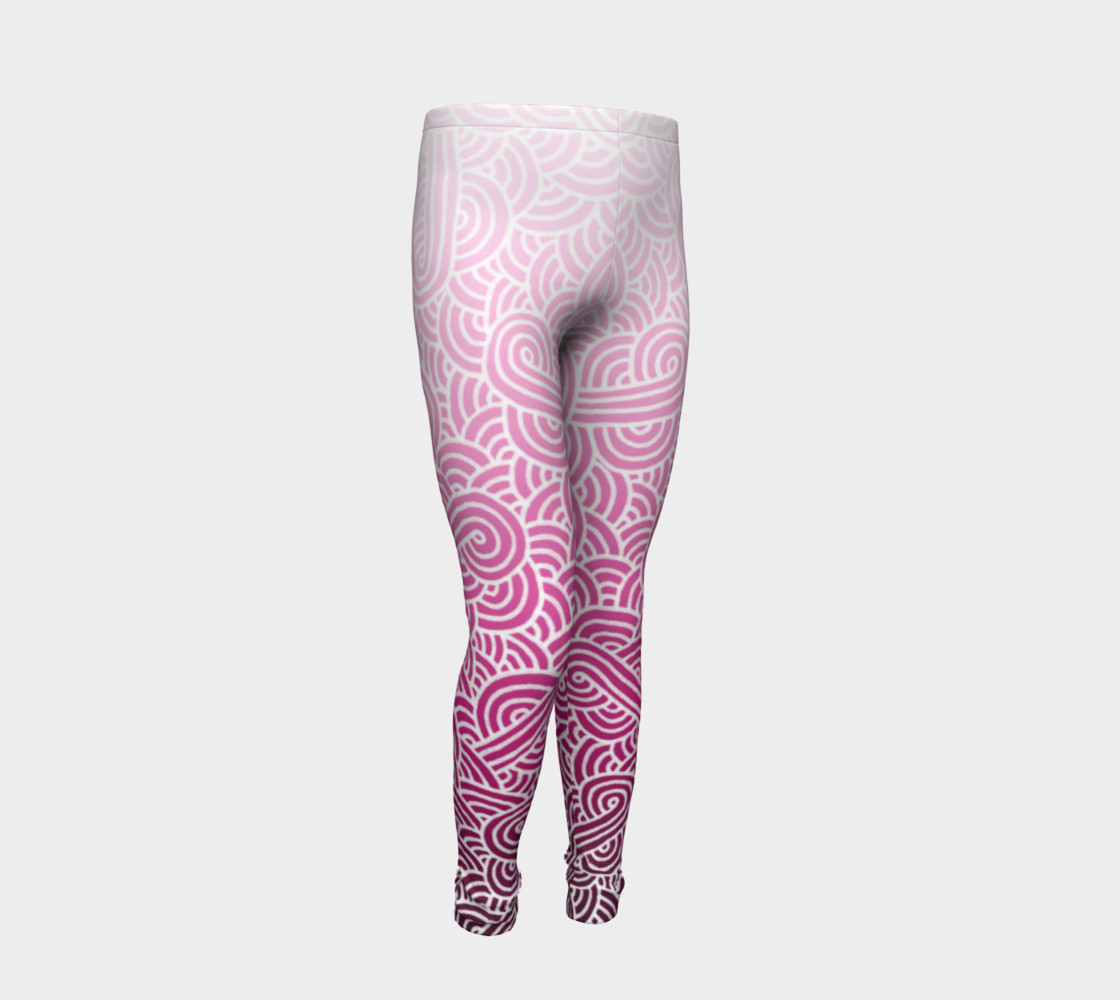 Ombre pink and white swirls doodles Youth Leggings preview #2