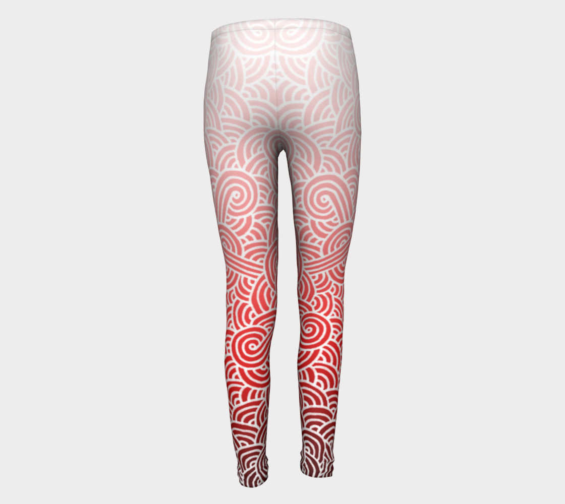 Ombre red and white swirls doodles Youth Leggings thumbnail #6