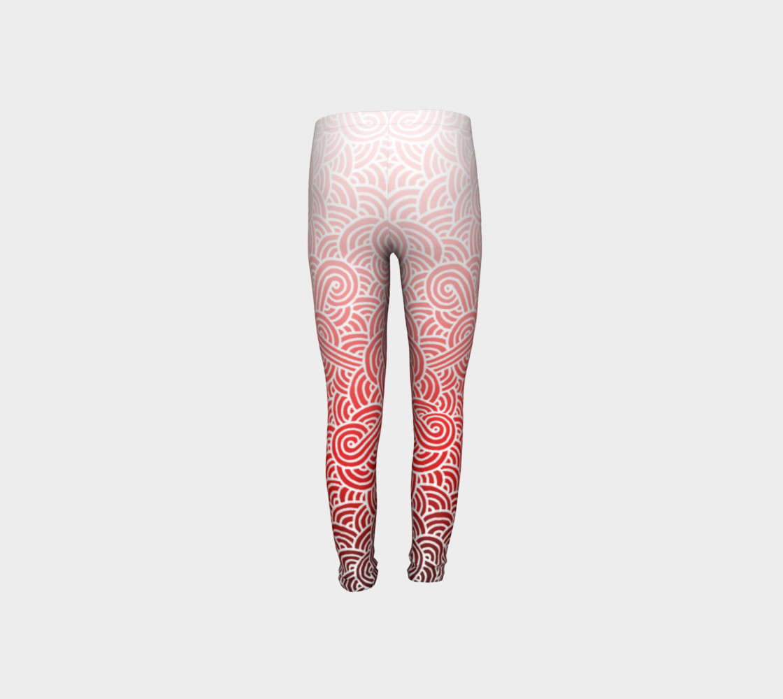 Ombre red and white swirls doodles Youth Leggings preview #8