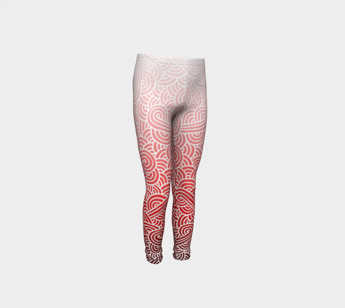 Ombre red and white swirls doodles Youth Leggings preview #4
