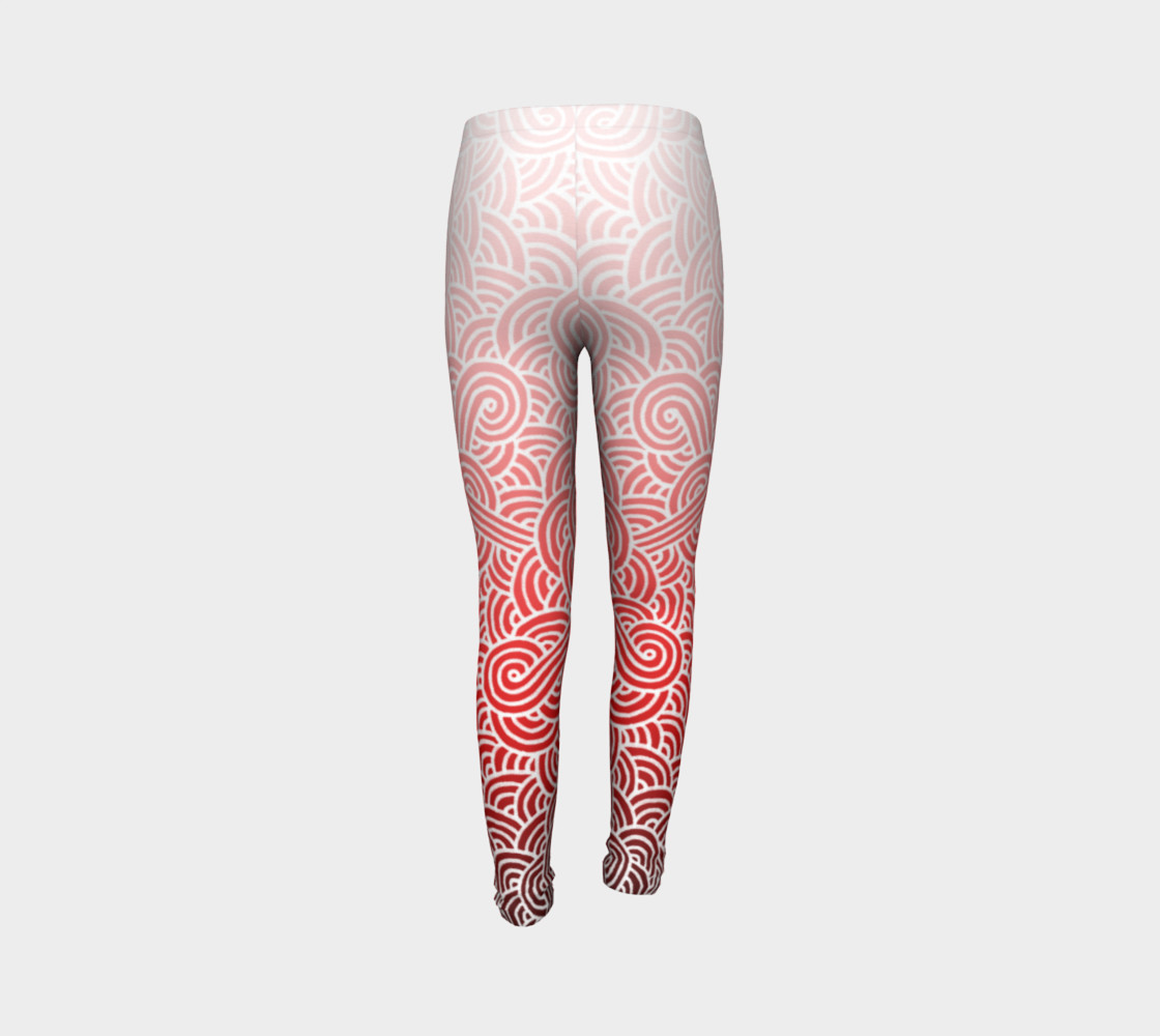 Ombre red and white swirls doodles Youth Leggings preview #7