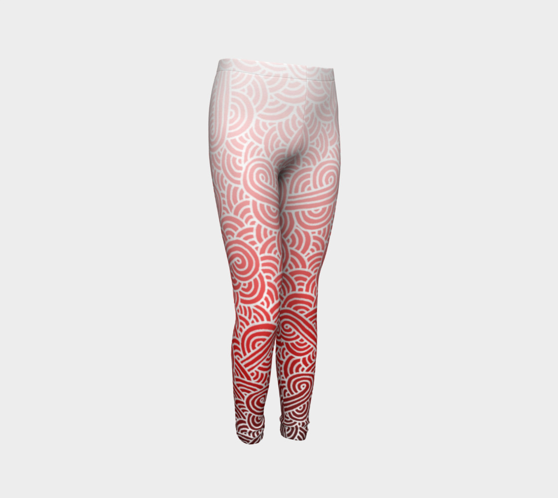 Ombre red and white swirls doodles Youth Leggings preview #3