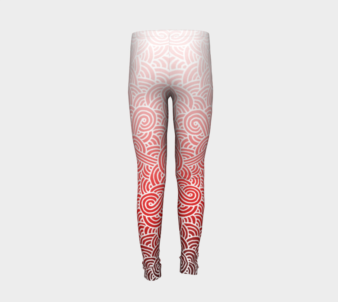 Ombre red and white swirls doodles Youth Leggings preview #6