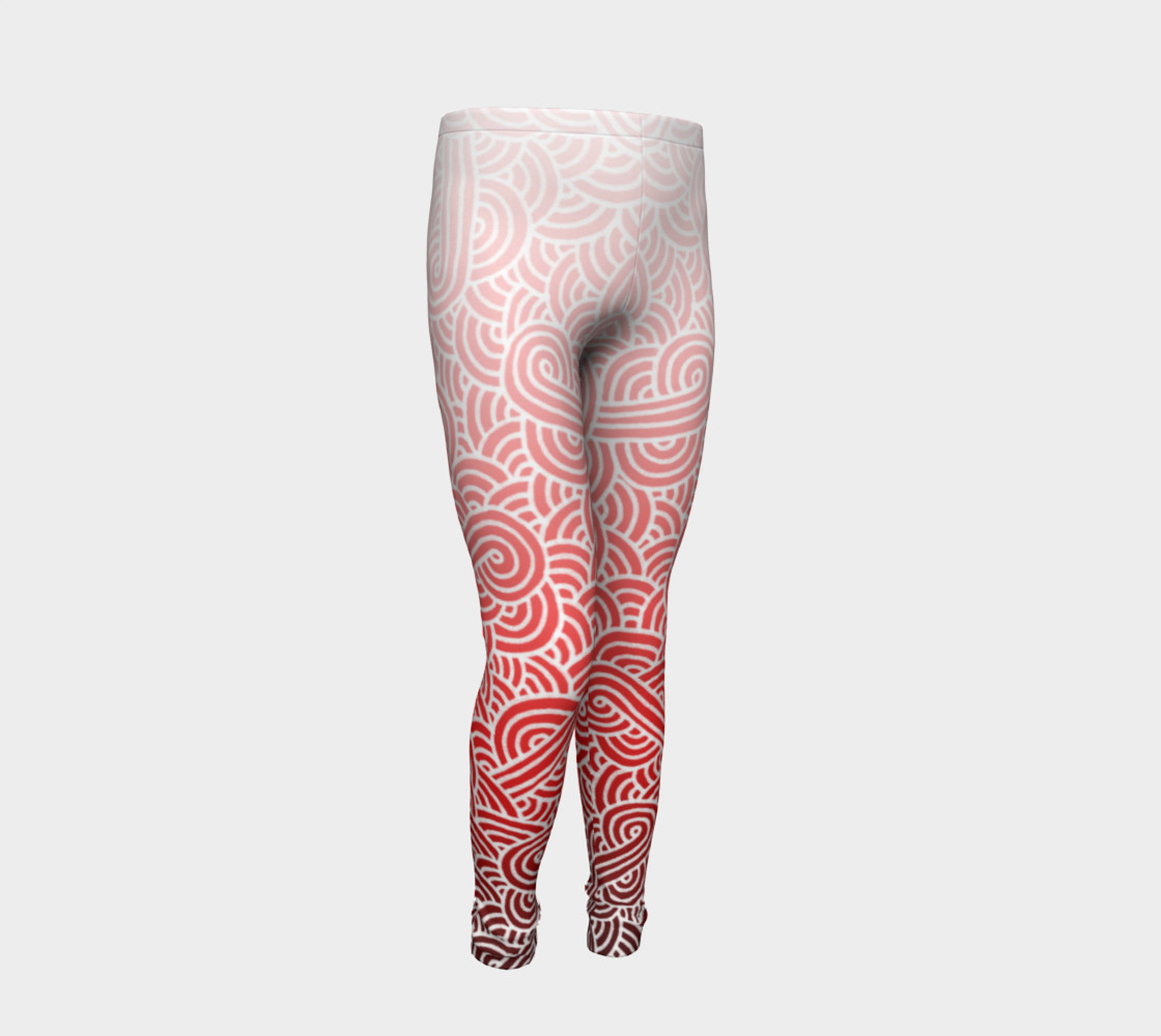 Ombre red and white swirls doodles Youth Leggings preview #2