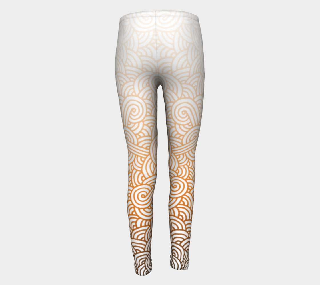 Gradient orange and white swirls doodles Youth Leggings preview #5
