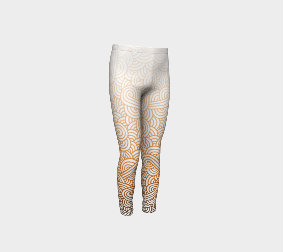Gradient orange and white swirls doodles Youth Leggings preview #4
