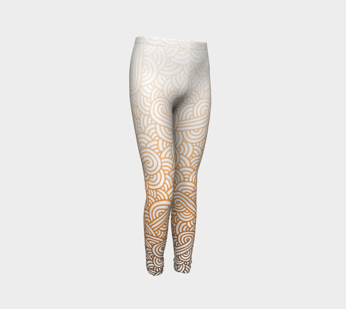 Gradient orange and white swirls doodles Youth Leggings preview #3
