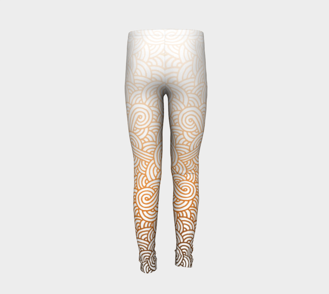 Gradient orange and white swirls doodles Youth Leggings preview #6
