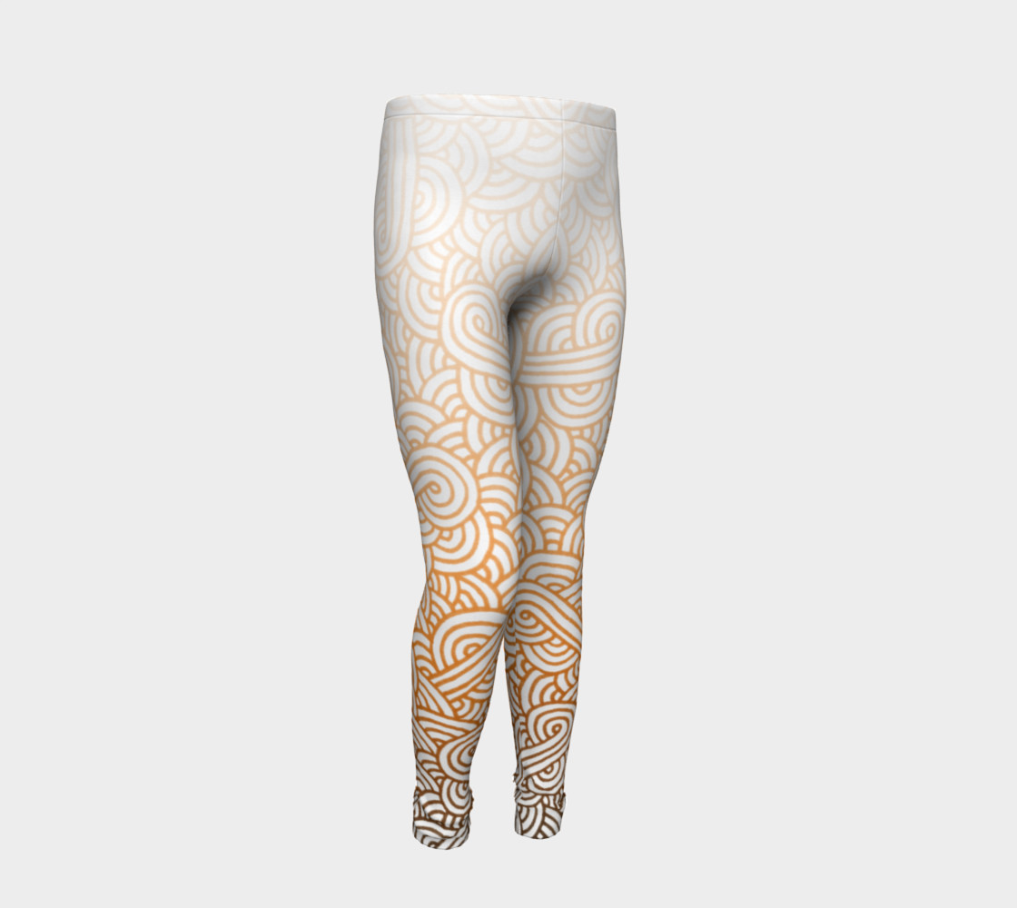 Gradient orange and white swirls doodles Youth Leggings preview #2