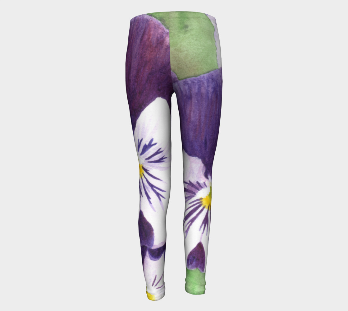 Purple and white pansies flowers Youth Leggings preview #5