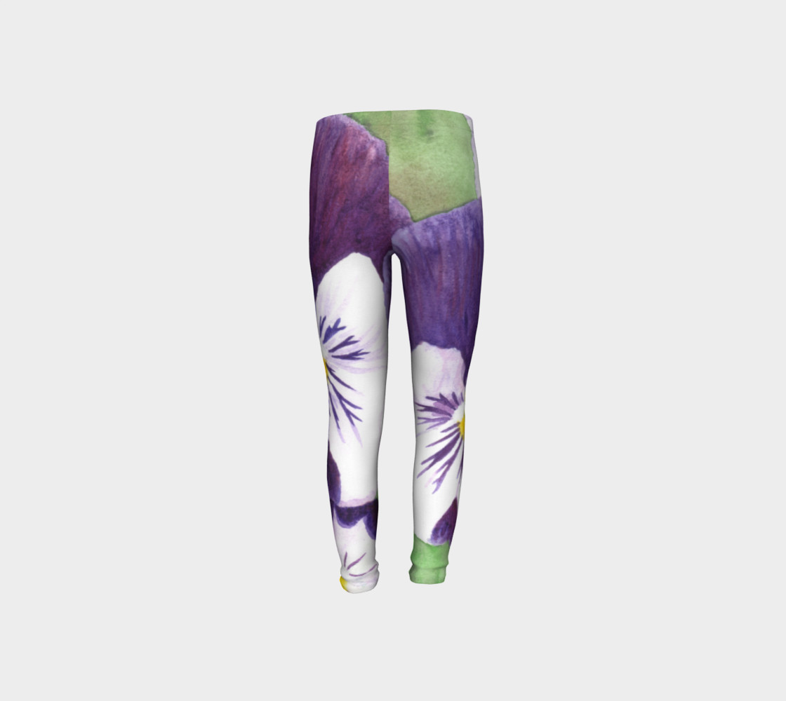 Purple and white pansies flowers Youth Leggings preview #8