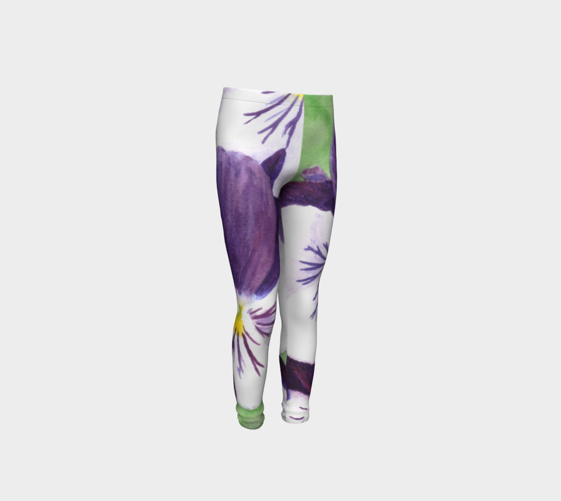 Purple and white pansies flowers Youth Leggings preview #4
