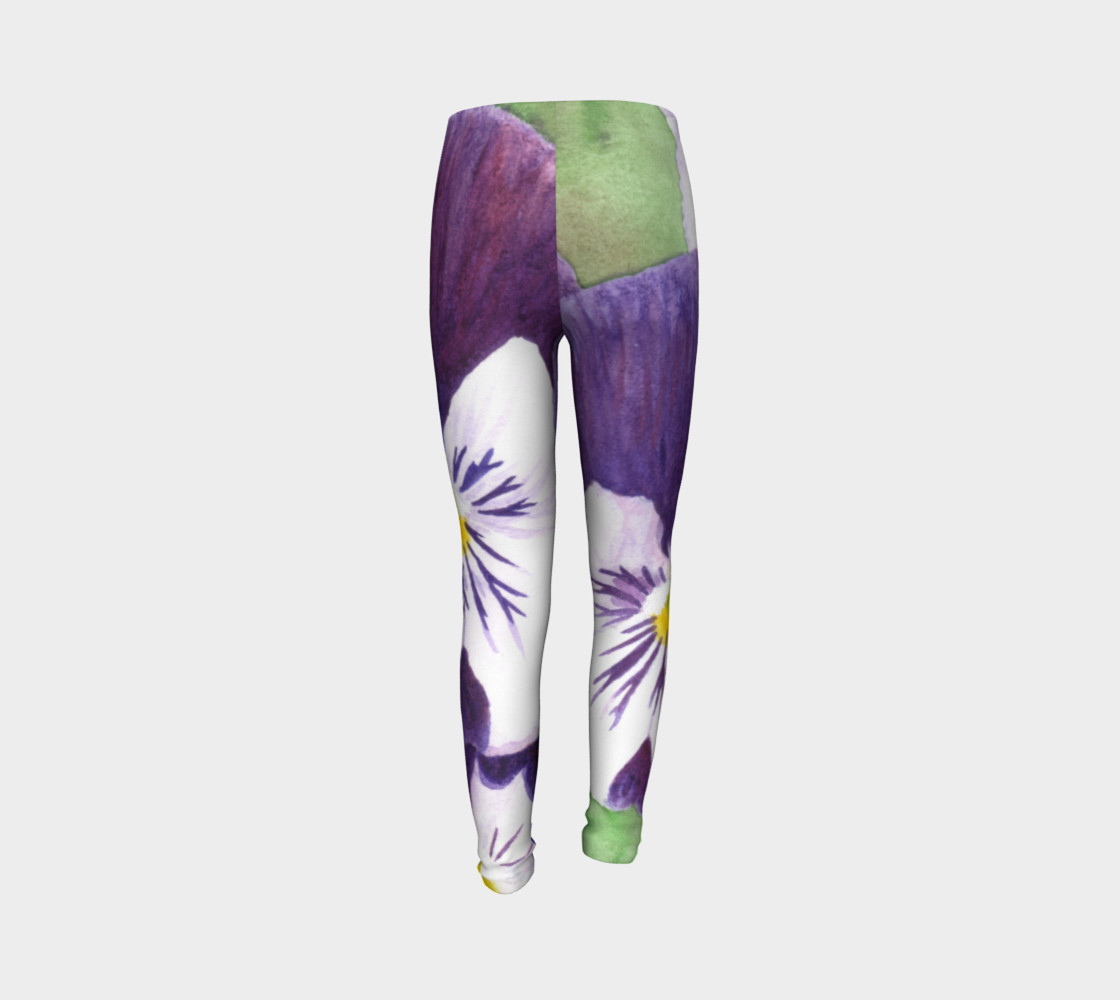 Purple and white pansies flowers Youth Leggings preview #7
