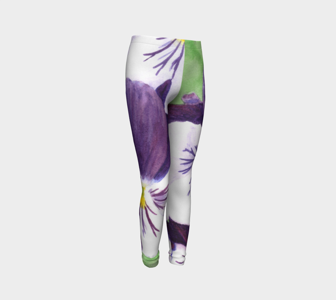 Purple and white pansies flowers Youth Leggings preview #3