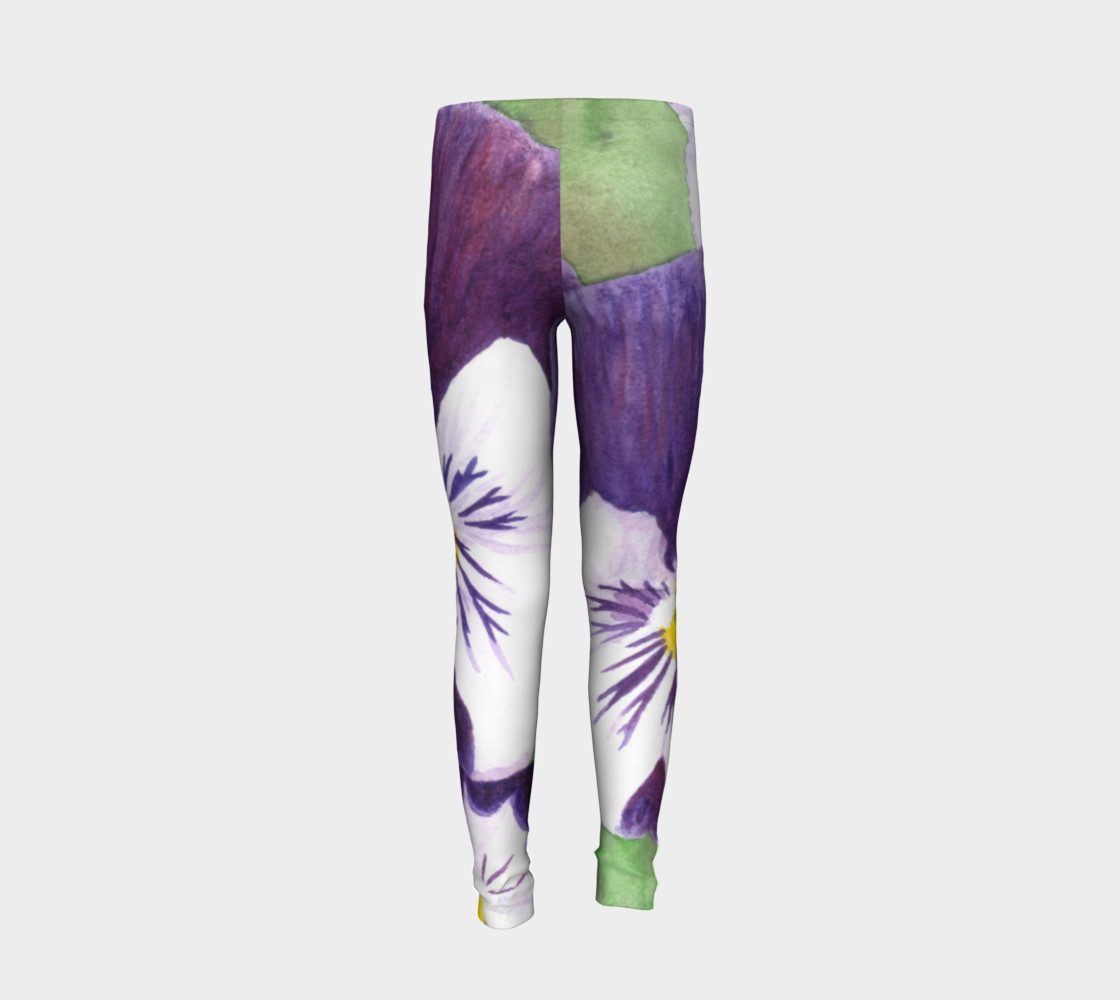 Purple and white pansies flowers Youth Leggings preview #6