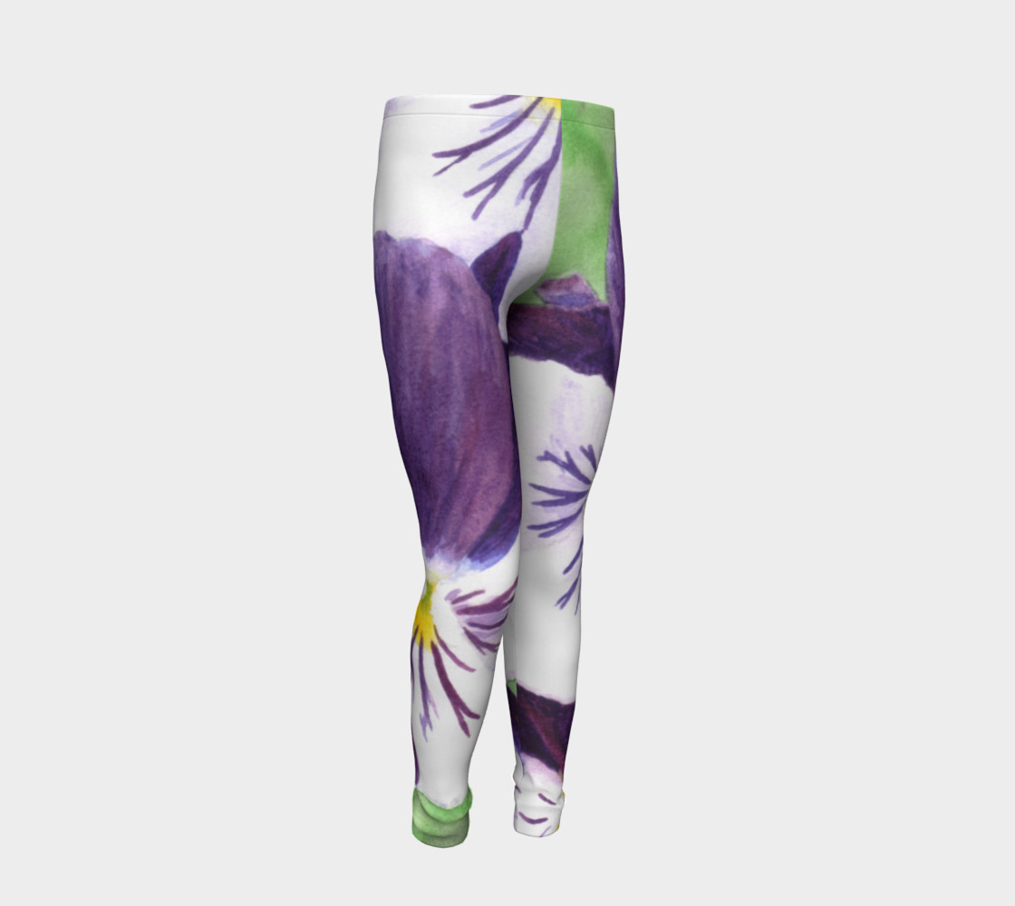 Purple and white pansies flowers Youth Leggings preview #2