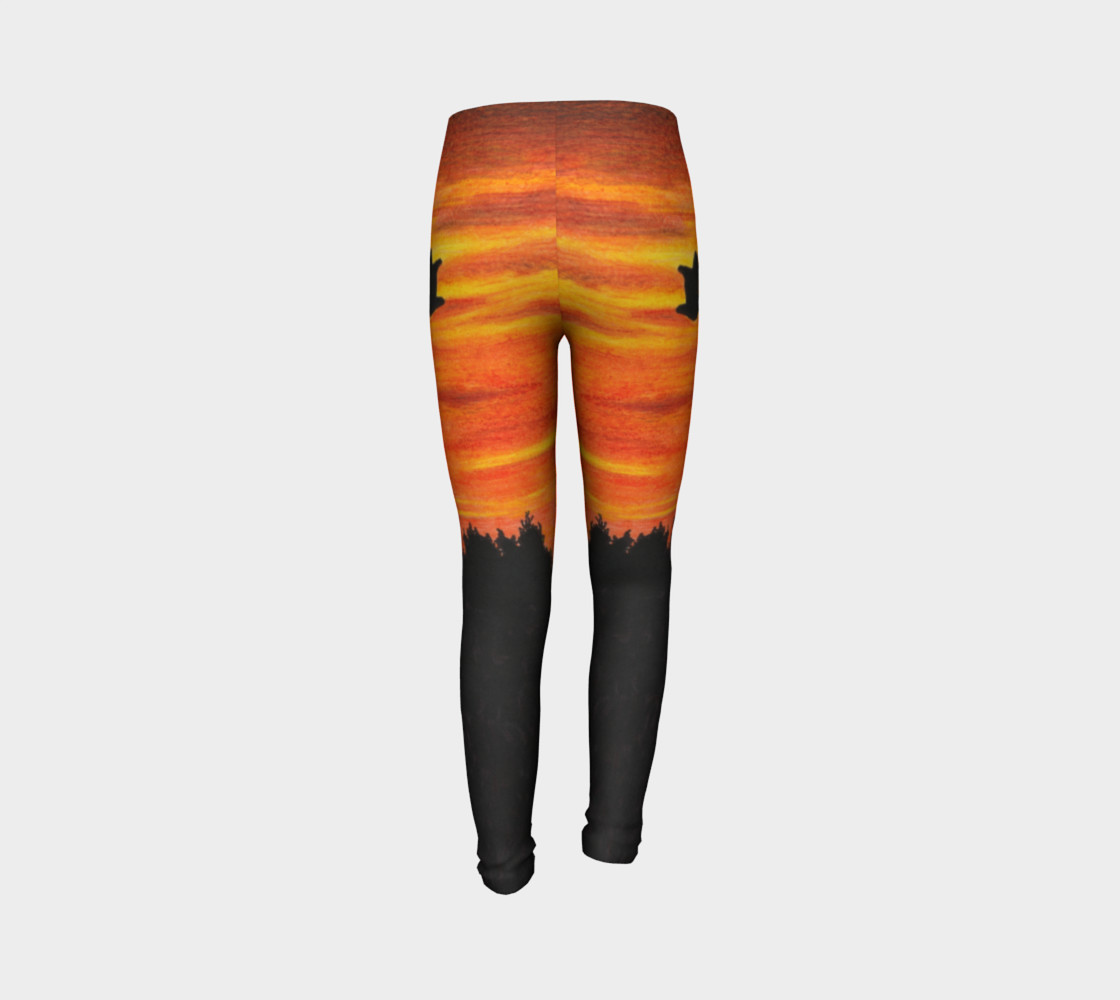 Sunset with bird Youth Leggings preview #7