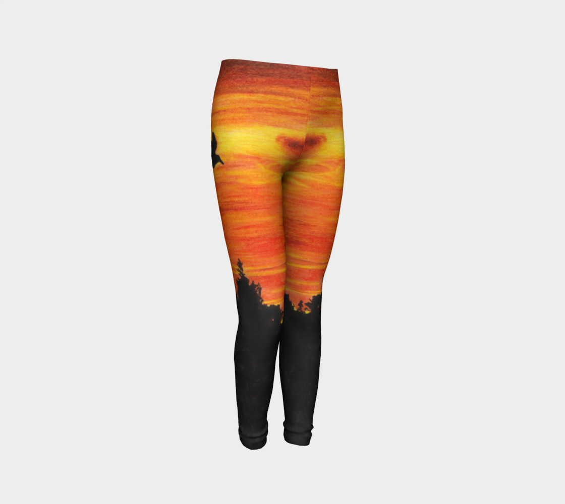 Sunset with bird Youth Leggings preview #3