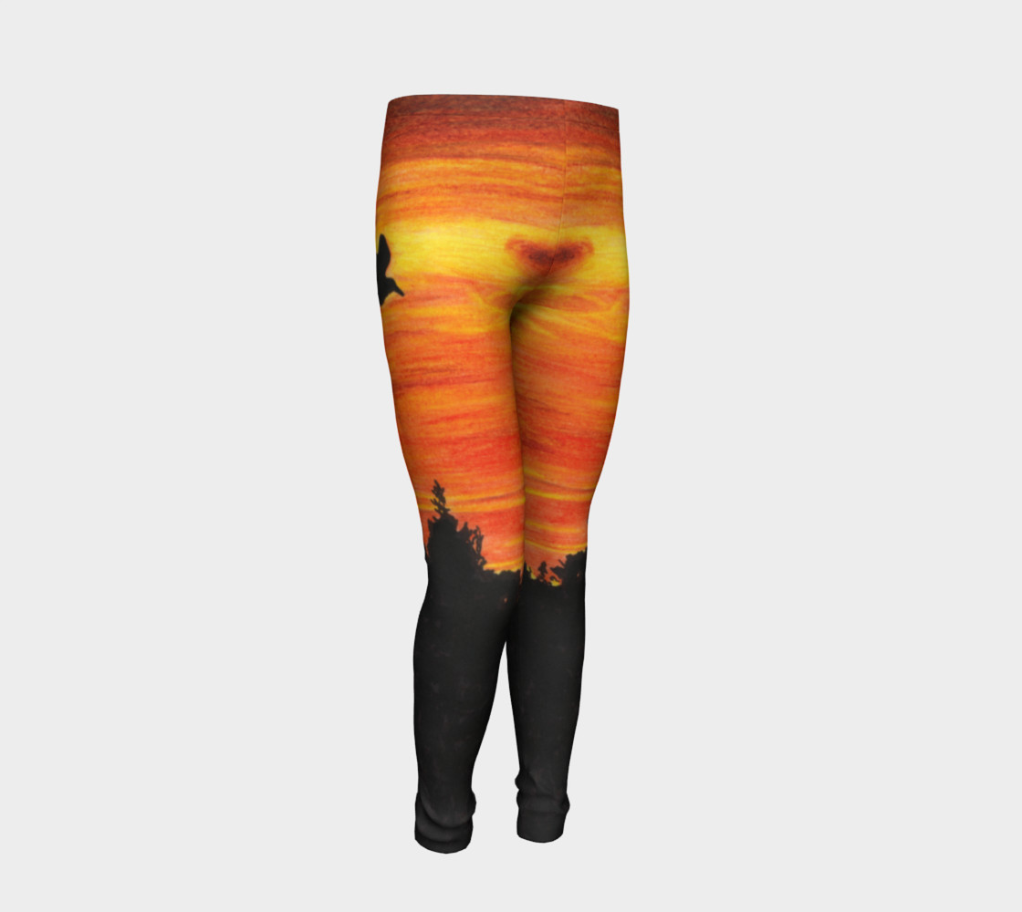 Sunset with bird Youth Leggings preview #2