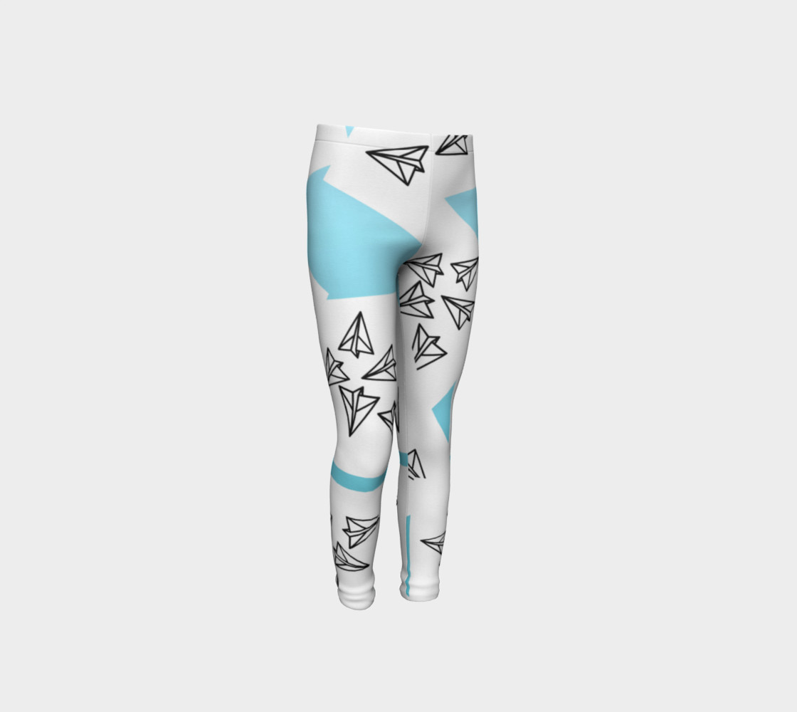 Blue and White Paper Planes Girls Leggings Miniature #5
