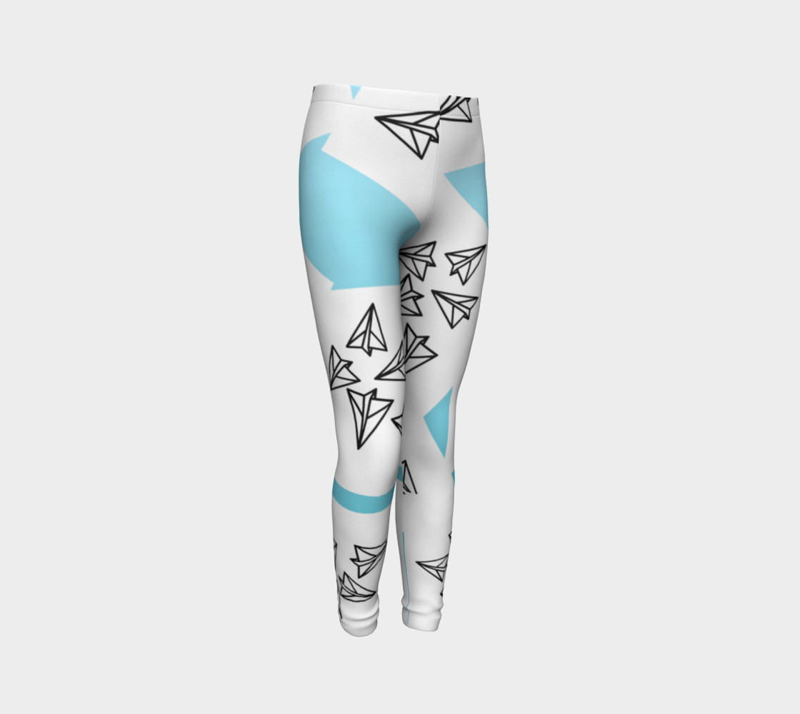 Blue and White Paper Planes Girls Leggings Miniature #4