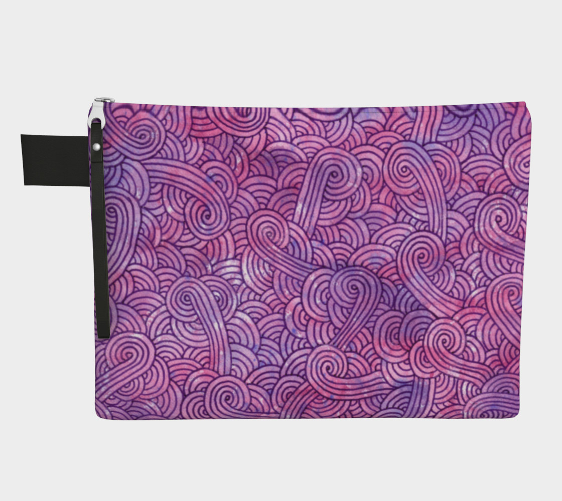 Neon purple and pink swirls doodles Zipper Carry All Pouch 3D preview