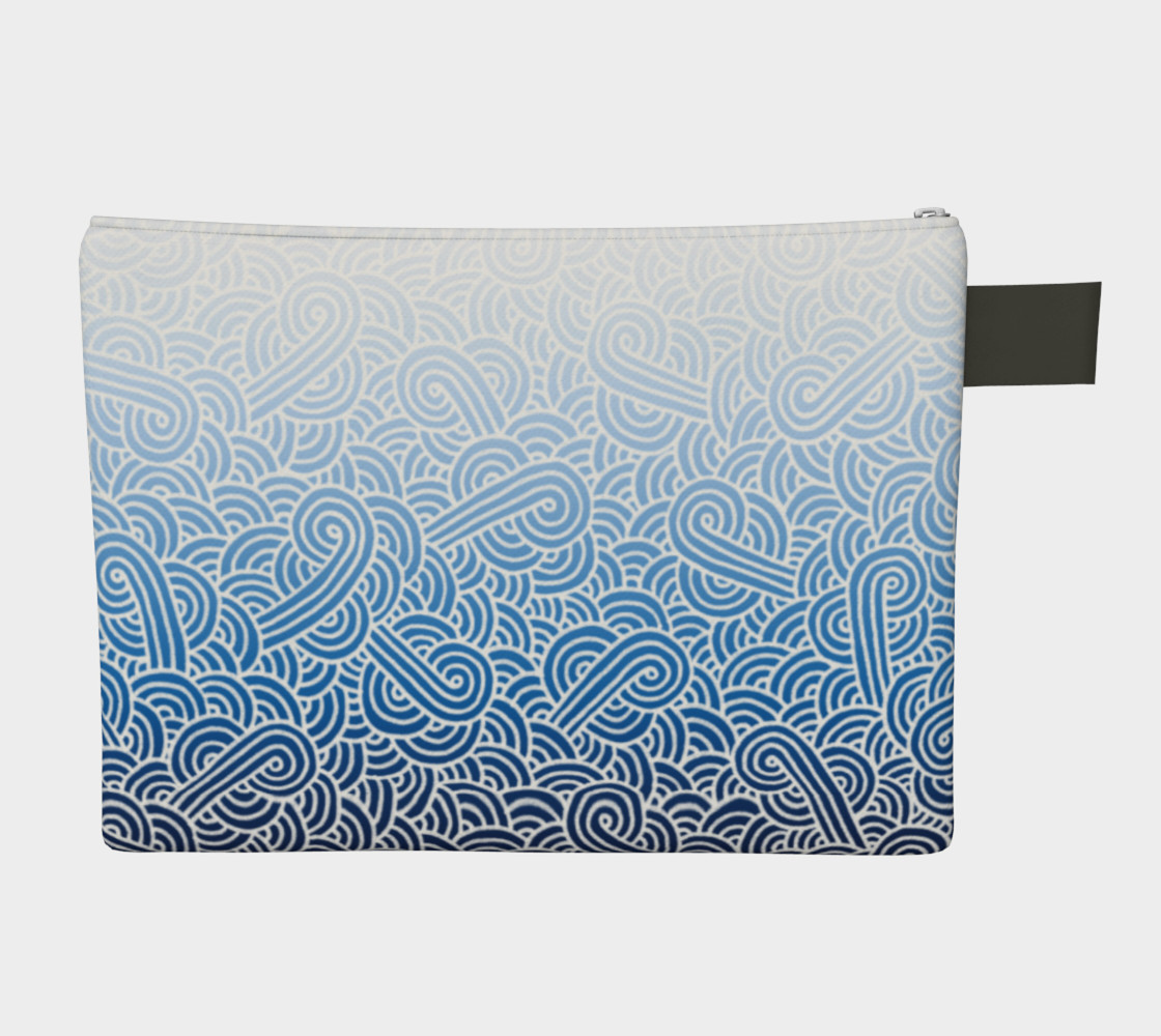 Ombré blue and white swirls doodles Zipper Carry All Pouch preview #2