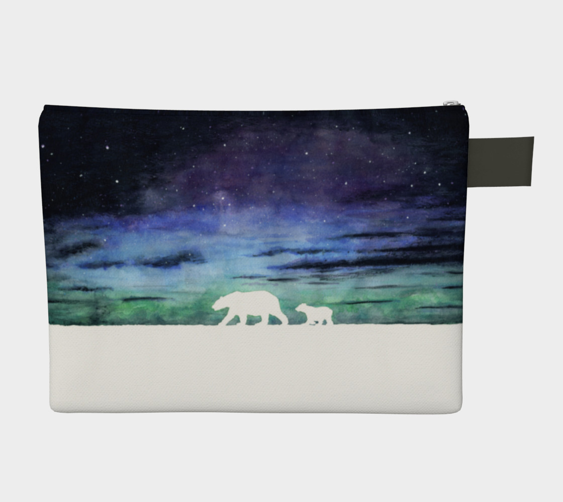 Aurora borealis and polar bears (white version) Zipper Carry All Pouch preview #2