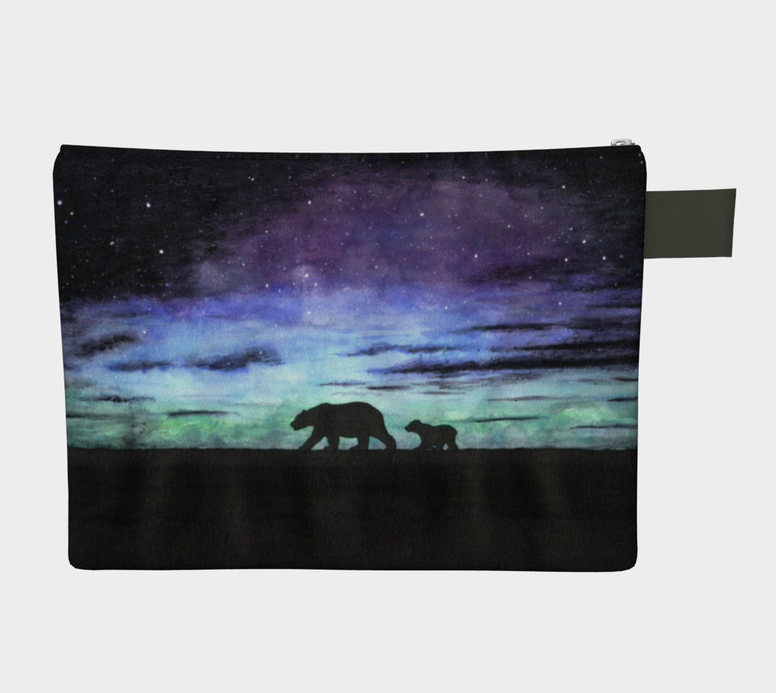 Aurora borealis and polar bears (black version) Zipper Carry All Pouch preview #2