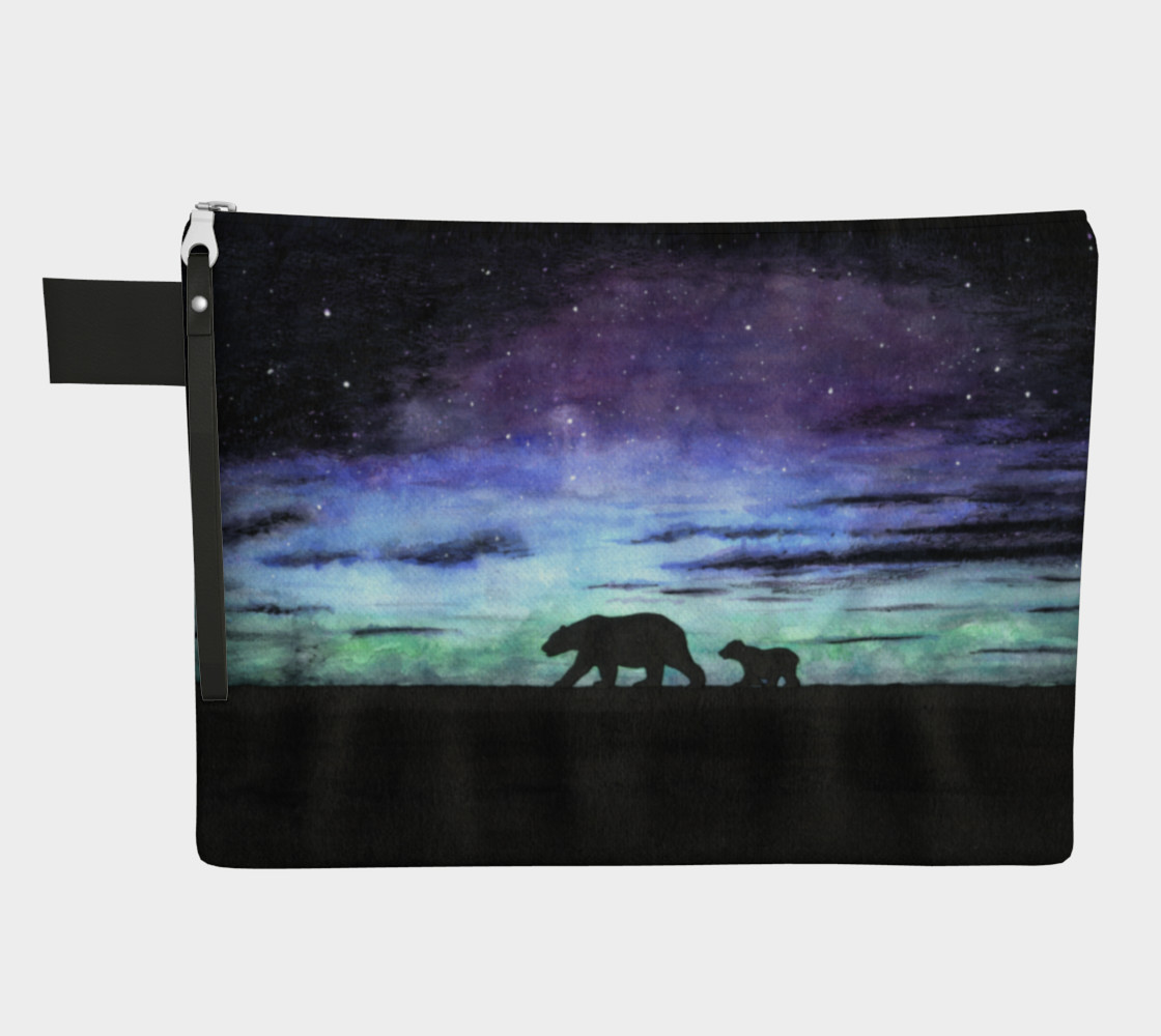 Aurora borealis and polar bears (black version) Zipper Carry All Pouch preview #1