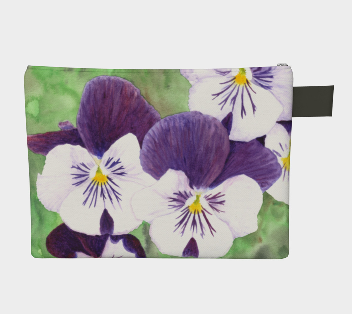 Aperçu de Purple and white pansies flowers Zipper Carry All Pouch #2
