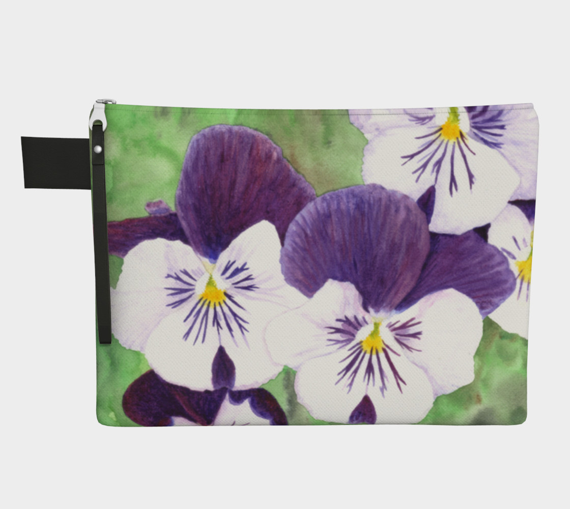 Aperçu de Purple and white pansies flowers Zipper Carry All Pouch #1