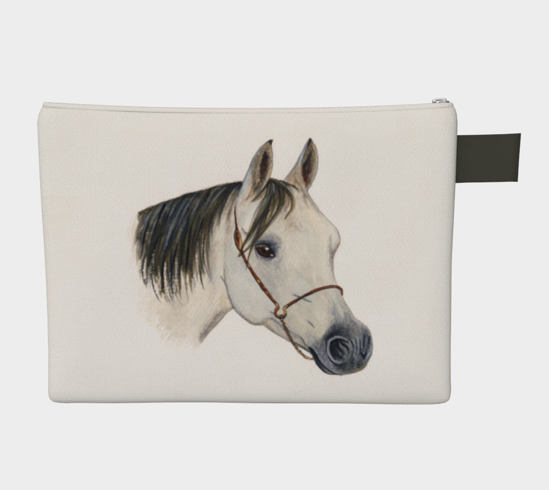 Grey arabian horse portrait Zipper Carry All Pouch thumbnail #3