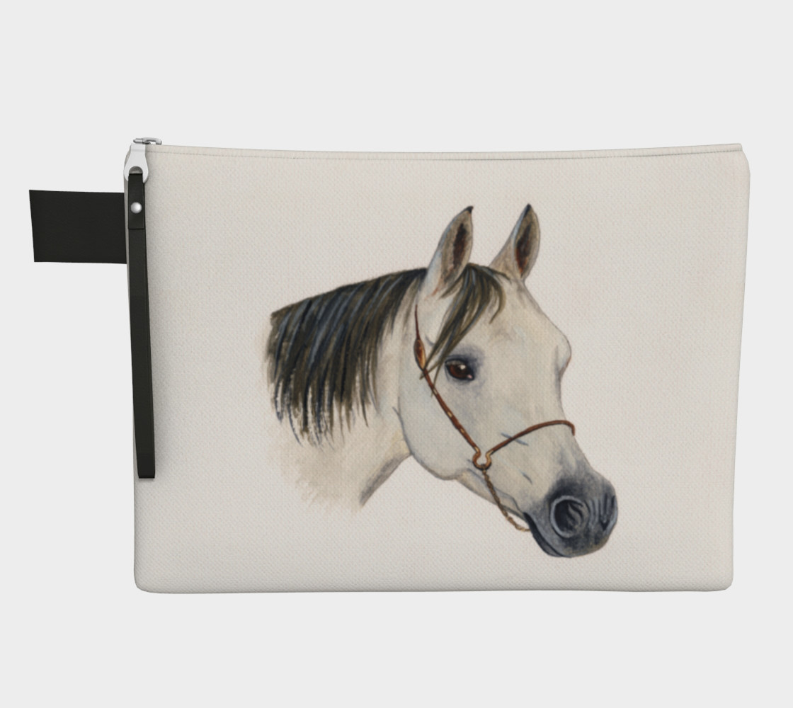 Grey arabian horse portrait Zipper Carry All Pouch 3D preview