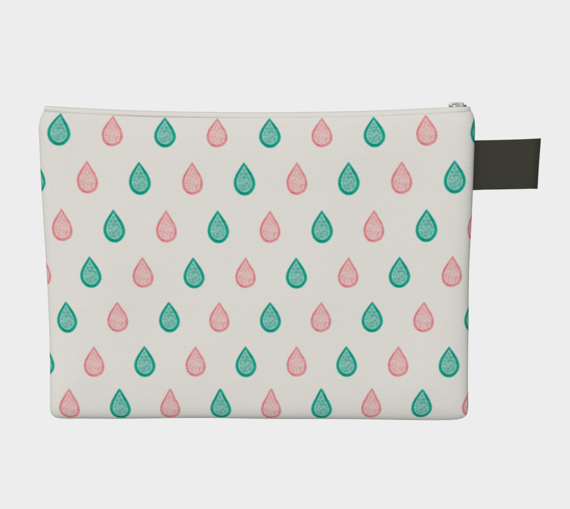 Teal blue and coral pink raindrops Zipper Carry All Pouch thumbnail #3